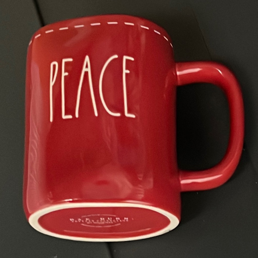 Rae Dunn Red Christmas Holiday Gift Mug Peace WHITE LETTERS NEW